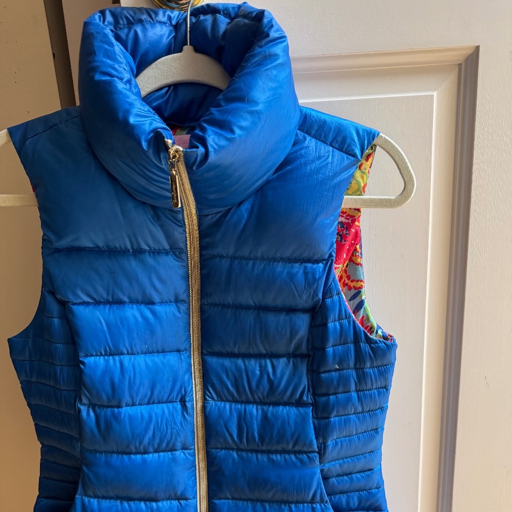 Lilly Pulitzer Reversible Vest, Size S, polyester w/ feather/down insulation